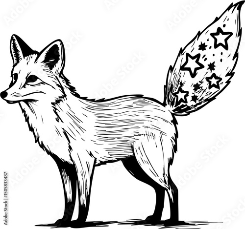 Whimsical fox with starry tail artistic creation nature setting enchanting vibes creative perspective fantasy
