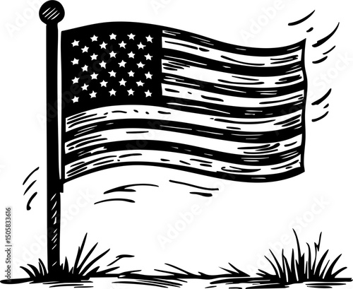 Waving american flag united states graphic outdoor environment side view symbol of freedom and patriotism