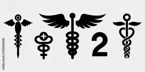 Medical symbol winged snake health logo design
