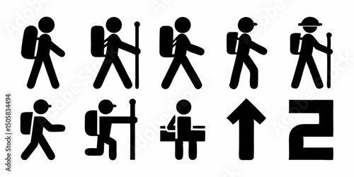 Hiking icon set diverse hiker styles