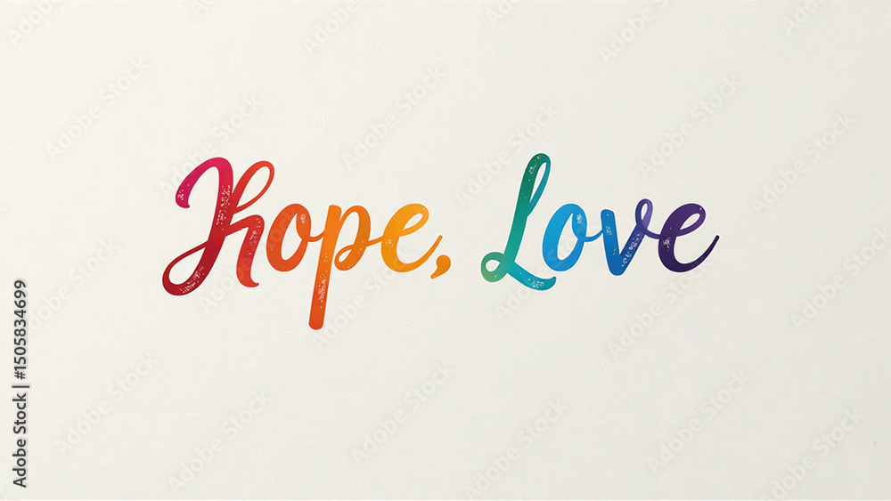 Hope, Love, Pride Pride Typography, Minimalist Rainbow Cursive Text Design, Elegant Lettering on Soft Beige Background, Clean Composition with Subtle Textured Paper Effect Hope, Love, Pride Pride Typography, Minimalist Rainbow Cursive Text Design, Elegant Lettering on Soft Beige Background, Clean Composition with Subtle Textured Paper Effect