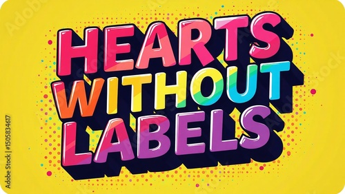 Vibrant Hearts Without Labels Graphic Design, Colorful Text on Yellow Background for Social Media Campaigns, Marketing Materials, and Corporate Presentations with Copy Space