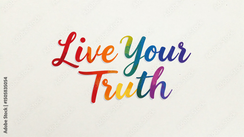 Live Your Truth Pride Typography, Minimalist Rainbow Cursive Text Design, Elegant Lettering on Soft Beige Background, Clean Composition with Subtle Textured Paper Effect Live Your Truth Pride Typography, Minimalist Rainbow Cursive Text Design, Elegant Lettering on Soft Beige Background, Clean Composition with Subtle Textured Paper Effect