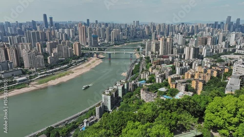 Overlooking chongqing from shenglou hill on a bright sunny day
