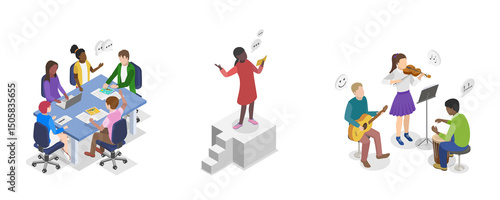 3D Isometric Flat  Illustration of School Extracurricular Activities , After-School Fun