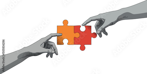 Hands connecting puzzle pieces - collaboration and problem solving concept