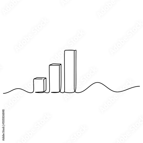 Vector art of Bar graph showing growth isolated on white background in a continuous line drawing style, depicting financial success and business development.