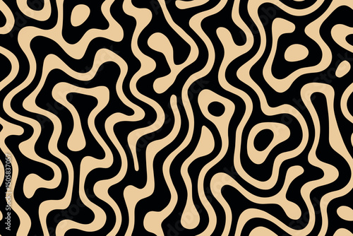 Seamless black beige abstract contour fluid shapes background