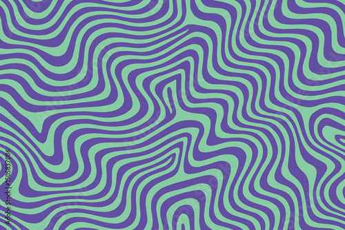Seamless mint purple wavy psychedelic line abstract pattern