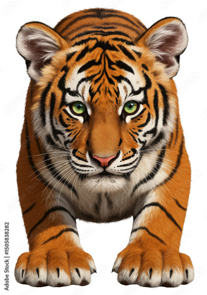 Fototapeta premium Realistic Portrait of a Striped Tiger Wild Animal Transparent Background