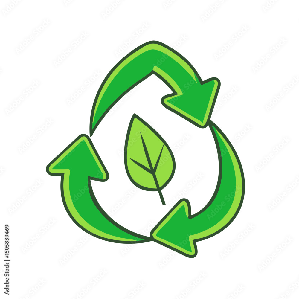 Fototapeta premium Green leaf recycling symbol, for eco-friendly design