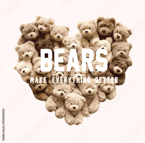 Cute teddy bear illustration.Funny teddy bears vector graphic.Cute cartoon character illustration for children's textile products.Cartoon bears doll in oversize fashion style .Cute bear graphic design