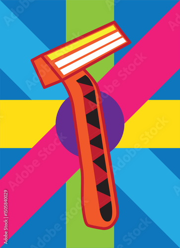 Orange razor on colorful background like shaved stripes