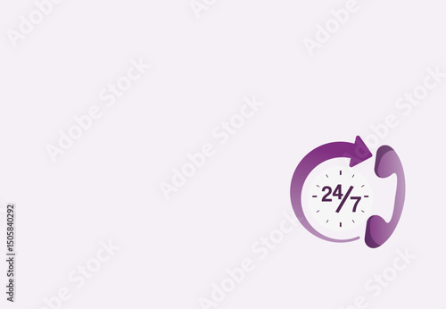 Customer service design 24/7.Twenty four hour clock icon.Around the clock sign concept
