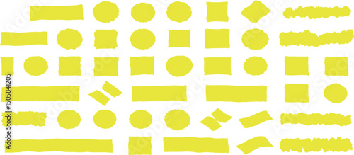 Vector yellow highlighter set. Hand drawn brush pen yellow highlights