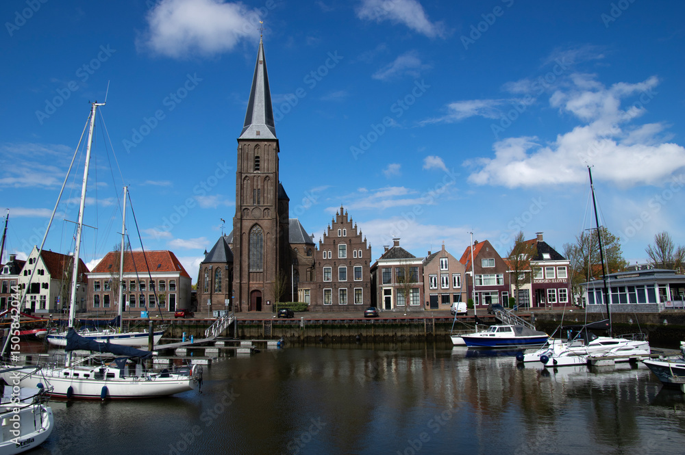 Fototapeta premium Dutch city skyline with canals