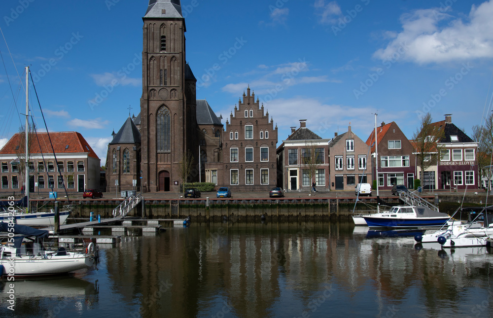 Fototapeta premium Dutch city skyline with canals