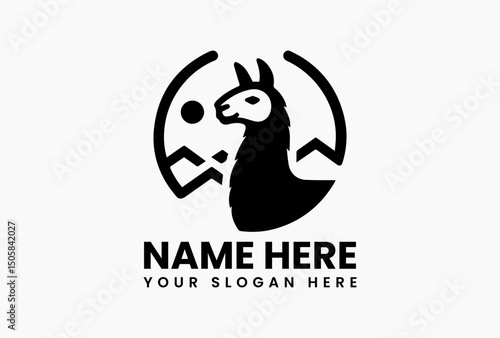 Modern black and white llama head vector logo with artistic fur patterns on clean background