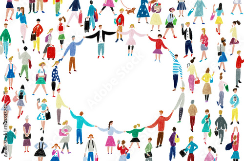 Papier peint 手描きイラスト　輪になる人々