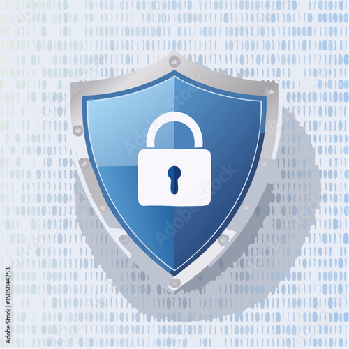 Secure Shield Vector Illustration Digital Lock, Binary Code, Data Protection