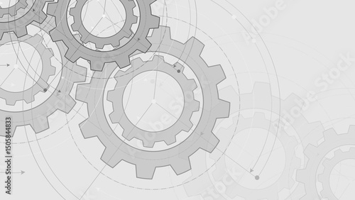 Technical drawing of gears .Rotating mechanism of round parts .Machine technology.