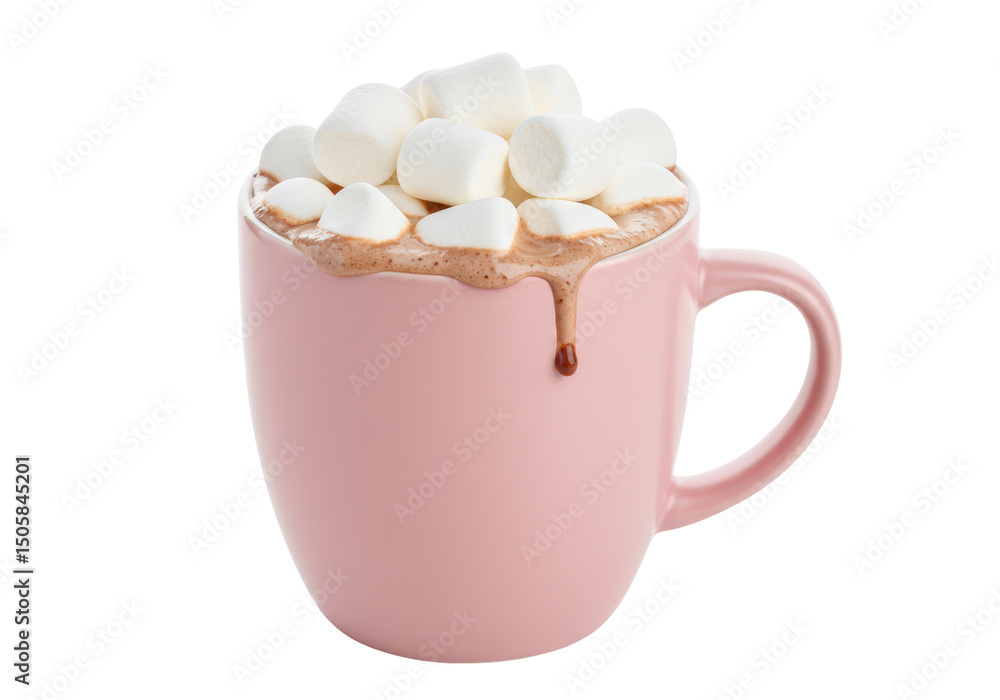 Fotobehang Chocolade Isolated Hot Chocolate with Marshmallows in a Pink Mug #1505845201