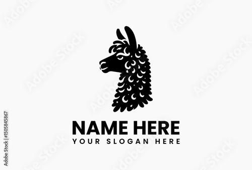Modern black and white llama head vector logo with artistic fur patterns on clean background