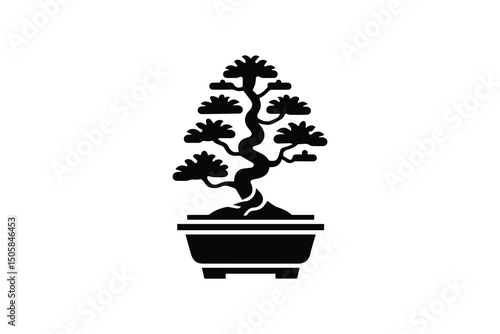 Bonsai tree vector silhouette isolated in white background	