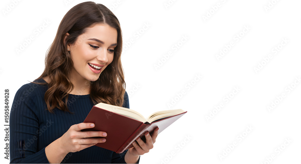 Smiling Young Woman Reading Book Isolated Photo Cut Out Transparent Background Smiling Young Woman Reading Book Isolated Photo Cut Out Transparent Background