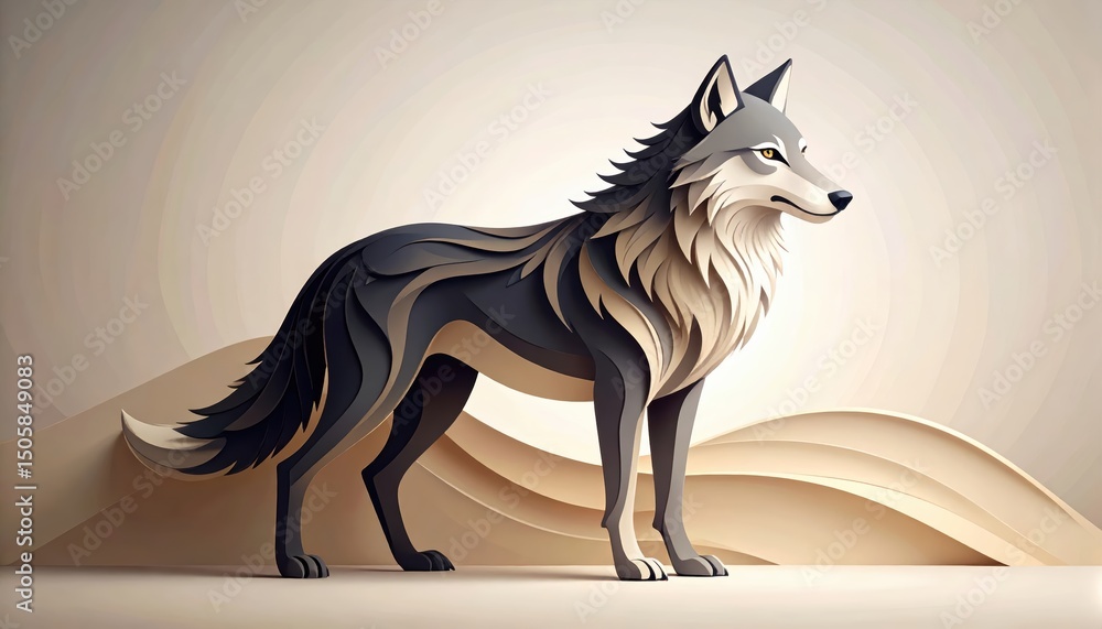 Obraz premium Wolf on a desert rock, majestic predator in its natural habitat