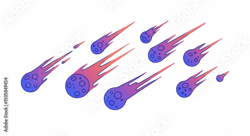 A vibrant illustration showcasing a cluster of meteoroids streaking across the cosmos