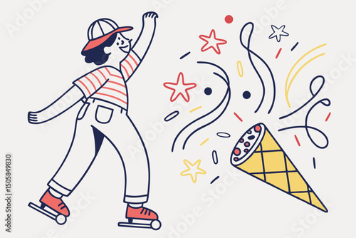 Whimsical Hand-Drawn Octopus, Starfish, and Beach Ball Doodle – Playful Waves Illustration