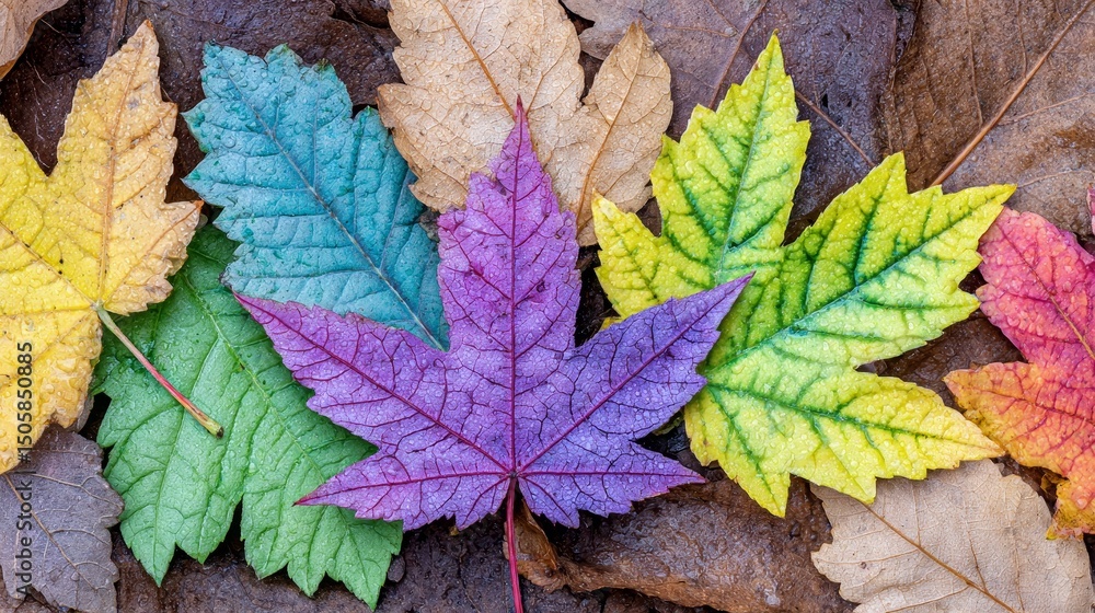 Vibrant Autumn Leaves Collection - Close-up of colorful autumn leaves in various shades, showcasing the beauty of fall foliage Vibrant Autumn Leaves Collection - Close-up of colorful autumn leaves in various shades, showcasing the beauty of fall foliage