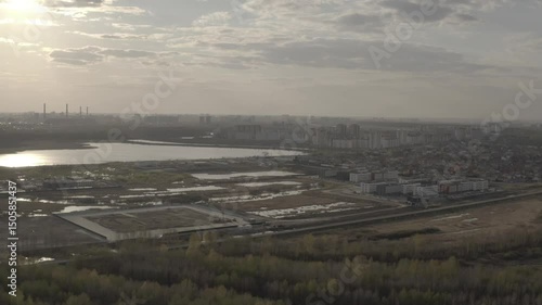 Tobolsk, drone, aerial photography, quadcopter, city view, lake, forest, new construction sites, private sector, factories, multi-storey residential buildings