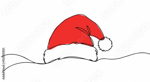 A red Santa hat in the snow, evoking a sense of winter holiday spirit. The minimalistic design creates a charming festive image.