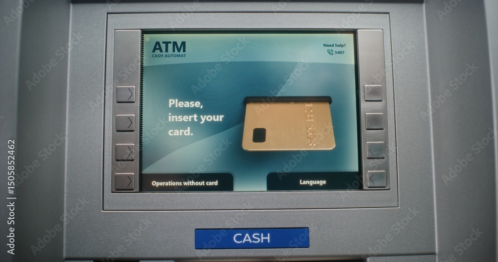 Unrecognizable Person Entering PIN Code on ATM Keypad to Withdraw Money. Error Message on Cash Machine Display About Transaction Cancellation Due to Blocked Bank Account. Banking Equipment. Close Up. Unrecognizable Person Entering PIN Code on ATM Keypad to Withdraw Money. Error Message on Cash Machine Display About Transaction Cancellation Due to Blocked Bank Account. Banking Equipment. Close Up.