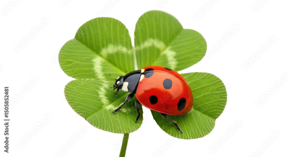 Obraz premium Lucky Ladybug on Clover Leaf on a transparent background (1)-gigapixel-standard-scale-4_00x.png