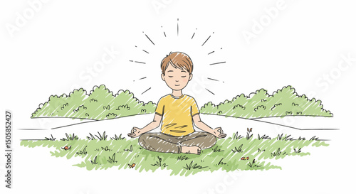 A calm, young individual in meditation. The person is seated outdoors, embodying a serene state of mind