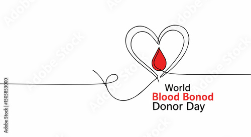 World Blood Donor Day - A heartfelt illustration featuring a single-line heart with a drop of blood, symbolizing the essence of life and the act of donation.