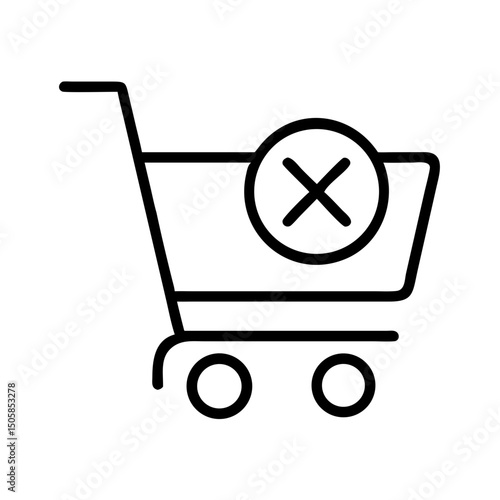 Shopping cart icon with a canceled mark in minimalist style  
