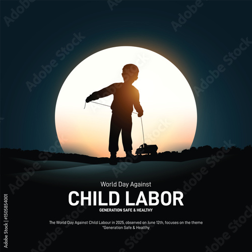 world day against child labor creative poster, banner, postcard, background, backdrop, template, social media post, greetings card, web banner, cover design etc.