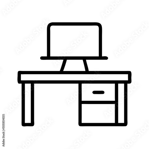 Computer desk with monitor and drawer in minimalist design  