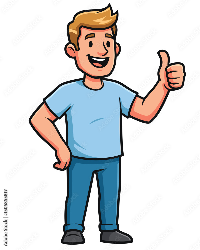 Happy Young Man Giving a Thumbs Up Gesture in Colorful Clipart Style Illustration Happy Young Man Giving a Thumbs Up Gesture in Colorful Clipart Style Illustration