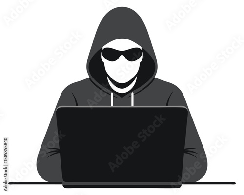 Illustration of a Man in a Hoodie Using a Laptop for Digital Communication and Creative Work