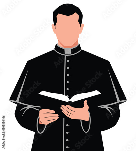 Cartoon Illustration of a Clergyman Holding a Book in an Abstract Style