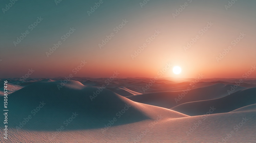 Pastel sunset over desert dunes with flowing sand shapes and ethereal gradient sky Pastel sunset over desert dunes with flowing sand shapes and ethereal gradient sky