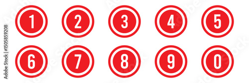 simple red color bullet points number set from one to nine simple flat style a number of numbers that are in a circle a number on a white background with red circle and 1 to 9 and 0 in red circle. 