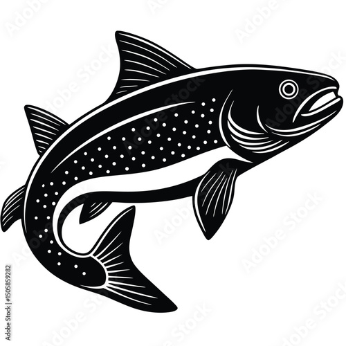 Line Art Salmon Illustration Detailed Black and White Fish Design for Creative Projects