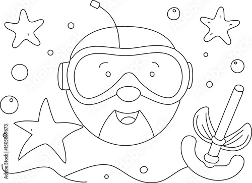 Snorkeling Gear Coloring Page – Summer Underwater Exploration Line Art