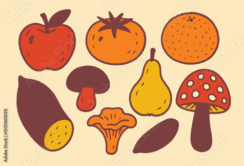 Vibrant Autumn Produce Collection Hand-Drawn Illustrations